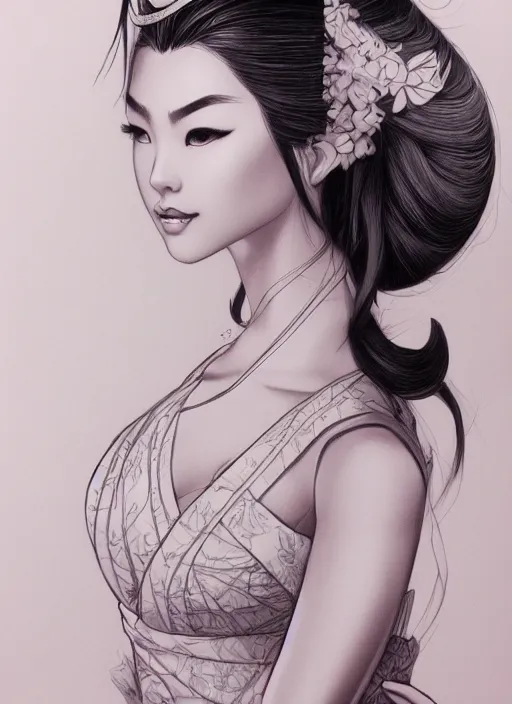 Image similar to a detailed hand drawn sketch of a stunning geisha princess, artgerm, NeoArtCorE, artstation