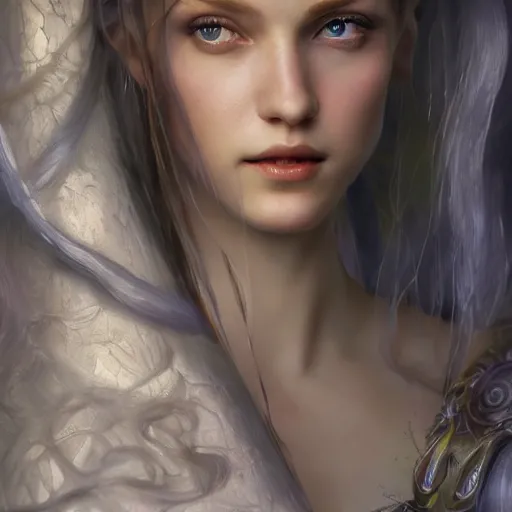 Prompt: queen of the elves, fantasy art, photo realistic, dynamic lighting, artstation, poster, volumetric lighting, very detailed faces, 4 k, award winning, dark fantasy, hyperrealistic portrait, art of elysium, full figure, very detailed face, 4 k, award winning, by mucha and da vinci and botticelli