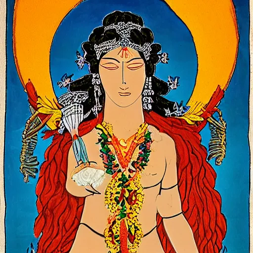 Image similar to goddess named urualu, she rules over love and marriage. her symbols are roses and doves.