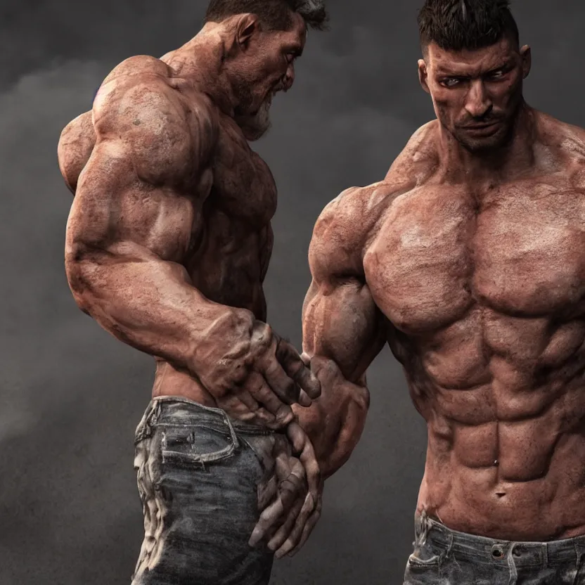 Image similar to a muscular man wearing torn clothes, looking to the right, profile picture, hyperrealistic, concept art, octane render, unreal engine 5, trending on artstation, high quality, highly detailed, 8 k, dramatic lighting, cinematic, high coherence, anatomically correct, five fingers, digital art, seductive