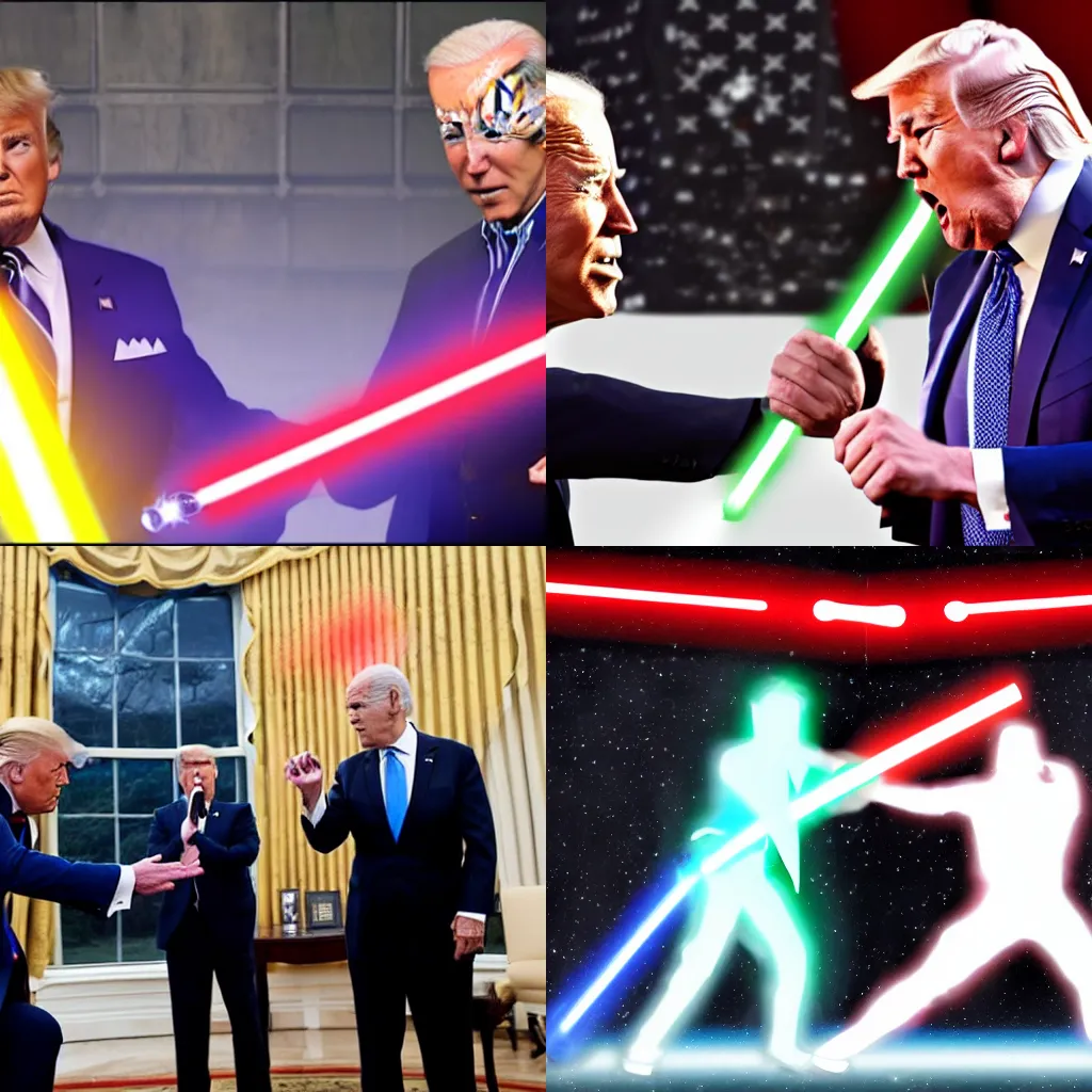 Prompt: Trump and Biden fight with Lightsaber, 4K