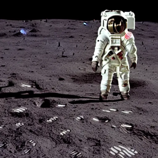 Image similar to Carl Sagan is on the moon in an astronaut suit, without his helmet on, Carl Sagan Carl Sagan