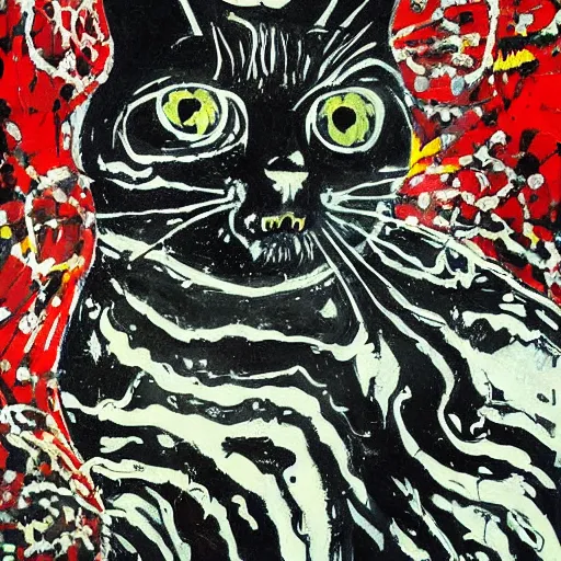 Image similar to black cat painted by jackson pollock