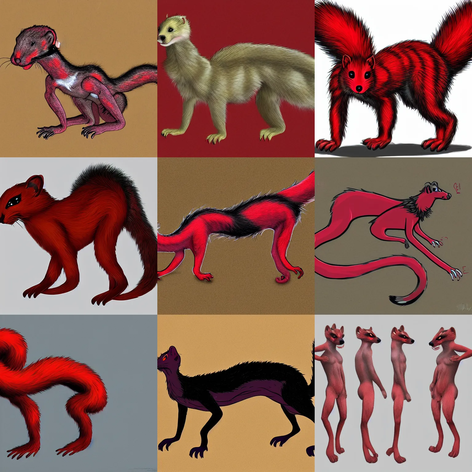 Prompt: visual static, dmt, photorealistic male body weasel furry ( red & black ) fursona, attached tail