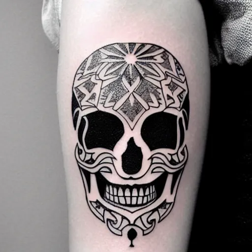 Image similar to tattoo design, stencil, tattoo stencil, traditional, a world famous tattoo of a geometric skull