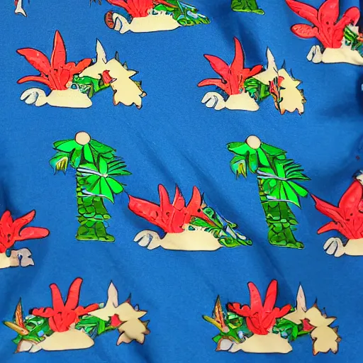 Image similar to a stegosaurus in a luau shirt working in computer science