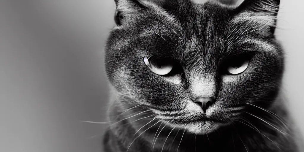 Image similar to a close up sad cat wearing a black hoodie, black hat, studio potrait, dramatic lighting, black background, highly detailed