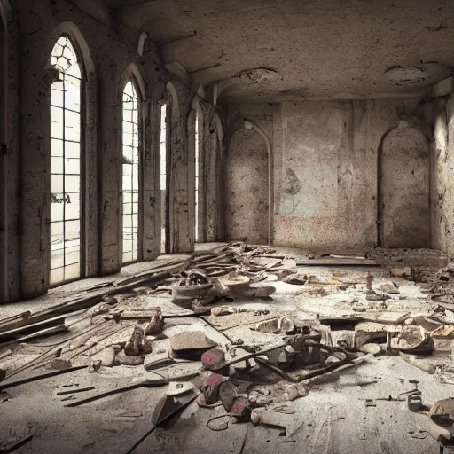 Prompt: inside a an abandoned marble sculpture workshop from the 1 8 0 0 s found in italy, artgerm, yoshitaka amano, gothic interior, 8 k, octane render, unreal engine