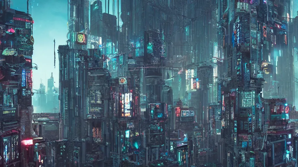 Image similar to an ancient cyberpunk tallbuilding, film still, epic shot cinematography