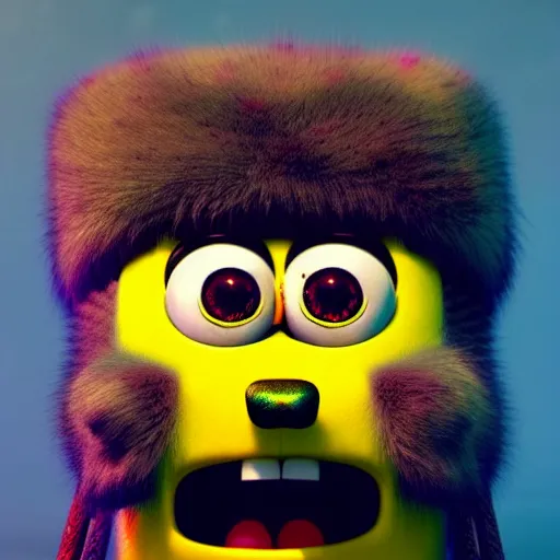 Image similar to very furry spongebob, cgi, artstation, highly detailed, concept art, sharp focus