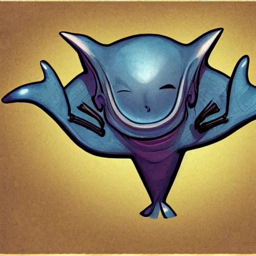 Image similar to design for a stop motion character with a manta ray head and arms attached by the back like a large blanket, alien, mutant, peaceful, art by tim shafer from his work on psychonauts by double fine, in collaboration with tim burton