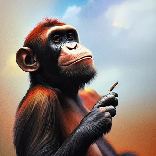 Image similar to a chimp wearing a suit smoking a cigar, dramatic lighting, cinematic, establishing shot, extremly high detail, photorealistic, cinematic lighting, artstation, style by James Gurney