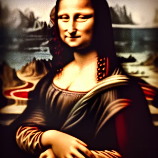 Image similar to portrait photo headshot of the mona lisa by mucha, sharp focus, elegant, render, octane, detailed, award winning photography, masterpiece, rim lit