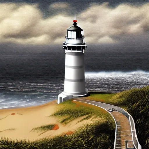 Image similar to cape reinga lighthouse, banksy, digital art