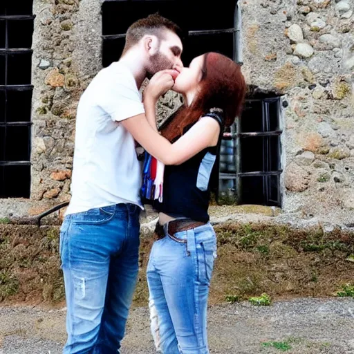 Image similar to A photo of Ibai Llanos and Auronplay kissing