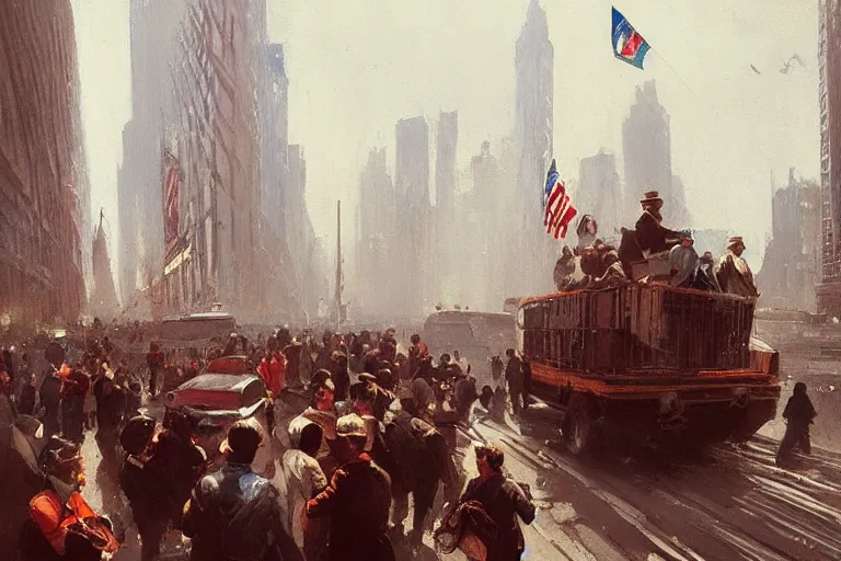 Image similar to a painting of italian immigrants arriving in new york in 1 8 9 3 in new york by greg rutkowski, trending on artstation