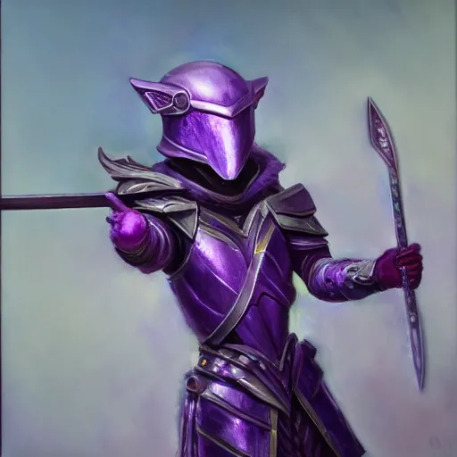 Prompt: reaching for a purple crystal armored mouse sword warrior, trending on Artstation, award winning, Oil Painting, 8k scan