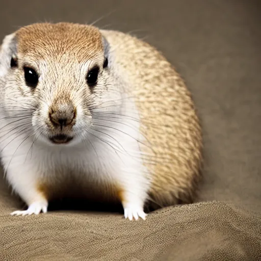 Image similar to singular animal that is white Prairie dog cross white rabbit cross white ferret, studio photography