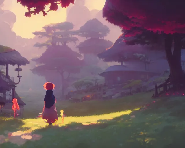 Image similar to fantasy village, cory loftis, james gilleard, atey ghailan, makoto shinkai, goro fujita, studio ghibli, rim light, exquisite lighting, clear focus, very coherent, plain background, soft painting