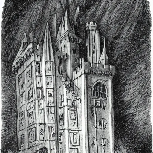 Image similar to castle gormenghast by mervyn peake,