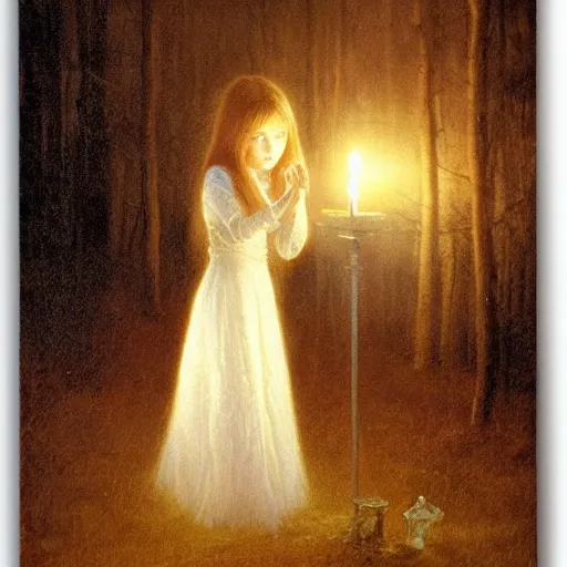 Image similar to pale ghost girl, by mikko lagerstedt, by gaston bussiere, by jean deville, candlelight