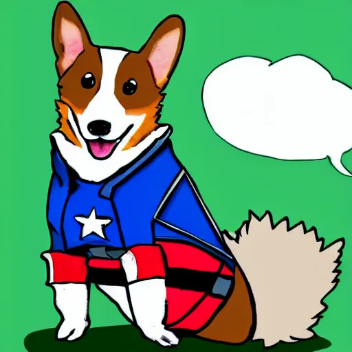 Prompt: corgi dressed as captain america, illustration