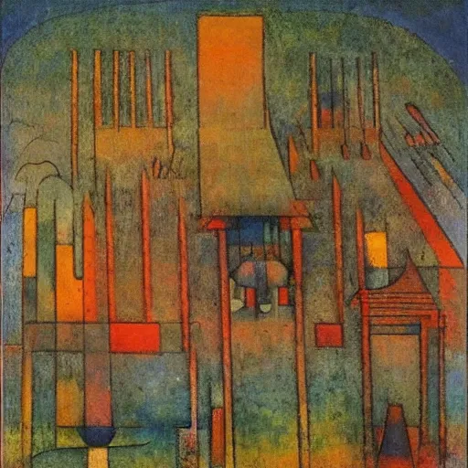 Image similar to Temple of the birds. Mikalojus Ciurlionis. Paul Klee.