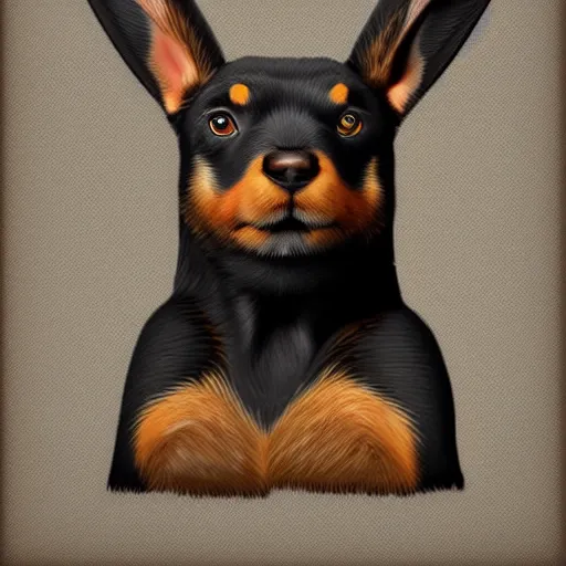 Image similar to Rottweiler rabbit hybrid, trending on artstation concept