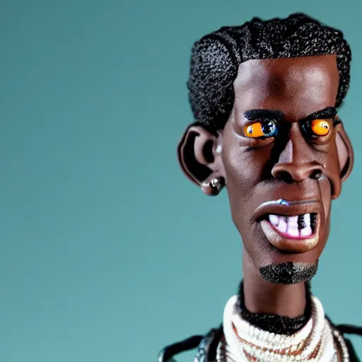 Prompt: a cartoon claymation medium close up sculpture of Travis Scott, in the style of Robot Chicken