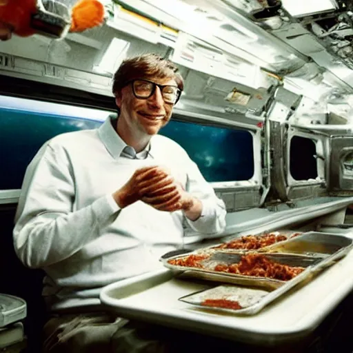 Prompt: Bill Gates eating burritos in outer space. Award winning photograph. Trending on reddit