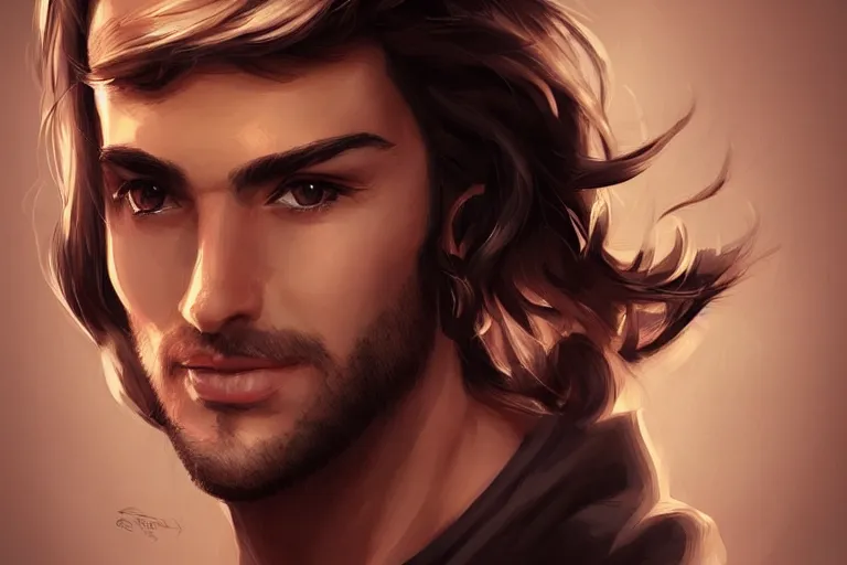 Image similar to a handsome frenchman portrait, character, stunning closeupheadshot, stunning hazel eyes, in the style of artgerm, wlop, alexis