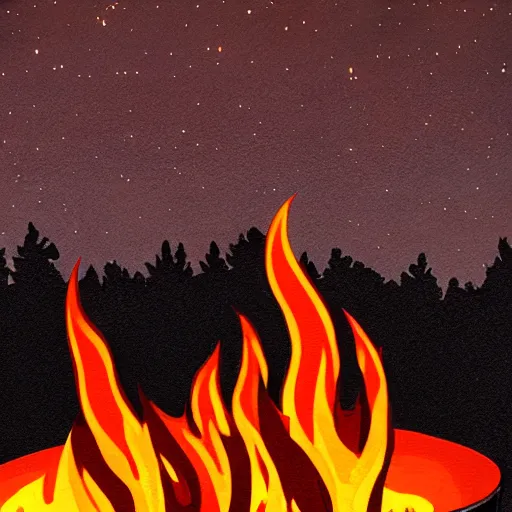 Prompt: close up of a campfire in the night, digital art