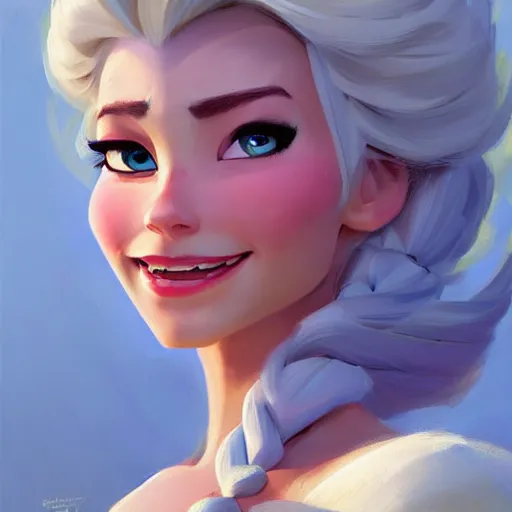 Image similar to greg manchess portrait painting of elsa from frozen as overwatch character, medium shot, asymmetrical, profile picture, organic painting, sunny day, matte painting, bold shapes, hard edges, street art, trending on artstation, by huang guangjian and gil elvgren and sachin teng