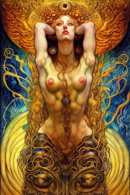 Image similar to Divine Chaos Engine by Karol Bak, Jean Delville, William Blake, Gustav Klimt, and Vincent Van Gogh, symbolist, visionary