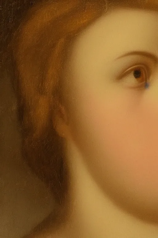 Prompt: Beautiful girl, calm face, closeup, ultra detailed, made in gold, Guido Reni style