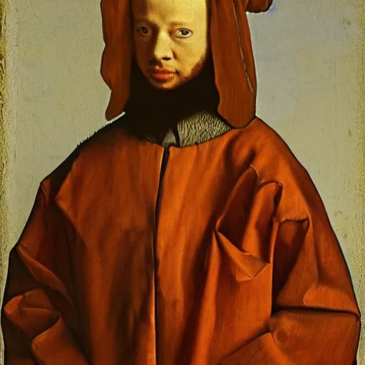 Prompt: Masterpiece Portrait of carrot top, dressed thobe, Ghutra and Egal, style of Johannes Vermeer