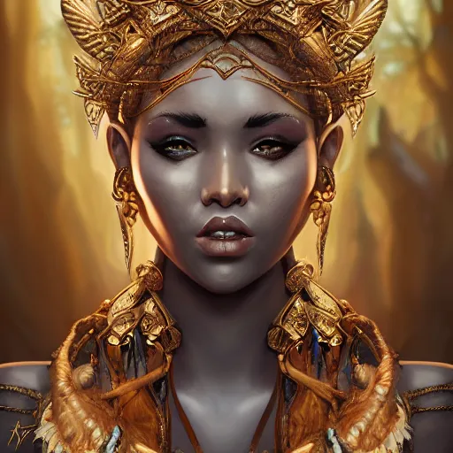 Prompt: portrait of lol samira as a beautiful goddess, epic fantasy art, detailed face, goddess, mystical, mystic atmosphere, trending on artstation, deviantart, digital art, high detail, high definiton, ultra realistic, high quality, hyper realistic, 4 k uhd