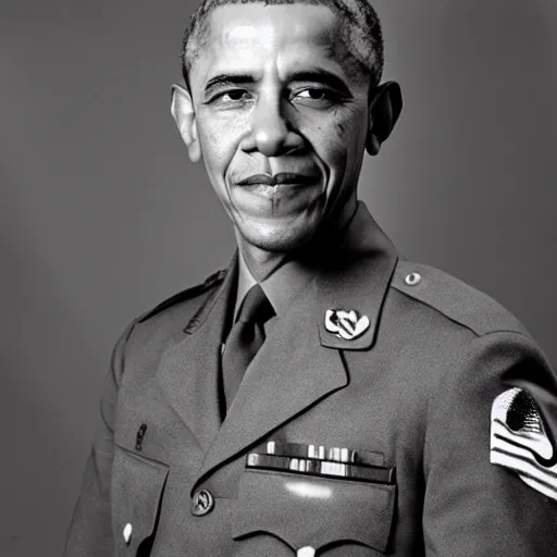 Prompt: Barack Obama as a solider in world War 2, black and white photo