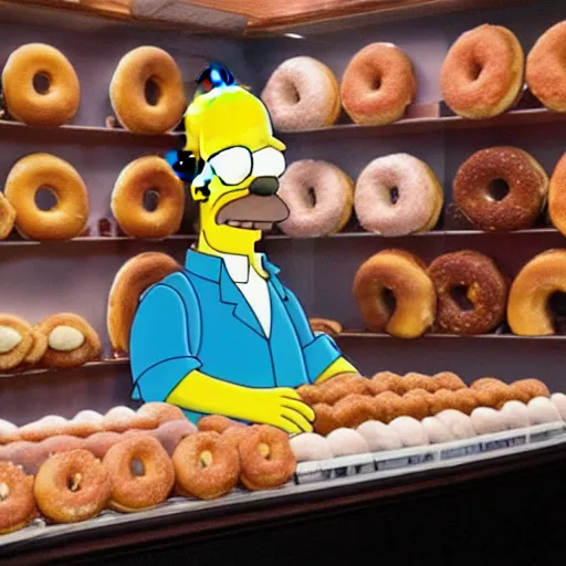 homer simpson drooling at the sight of a donut mountain, Stable Diffusion