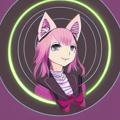 Image similar to digital card art of anime (cat) girl Joe Biden with cat ears surrounded by magic circles. Short hair. Pink hue. Highly detailed. Beautiful