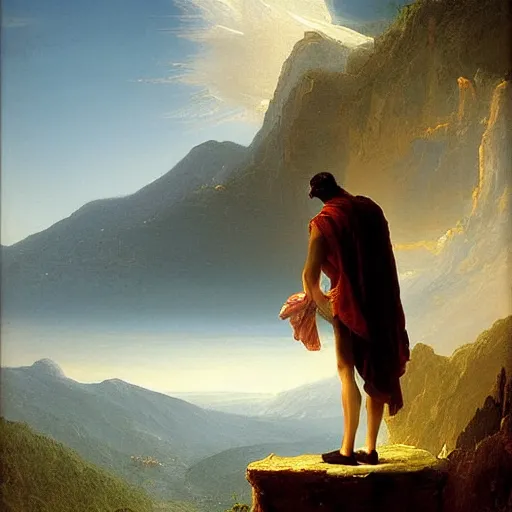 Image similar to a man standing on the ledge by thomas cole