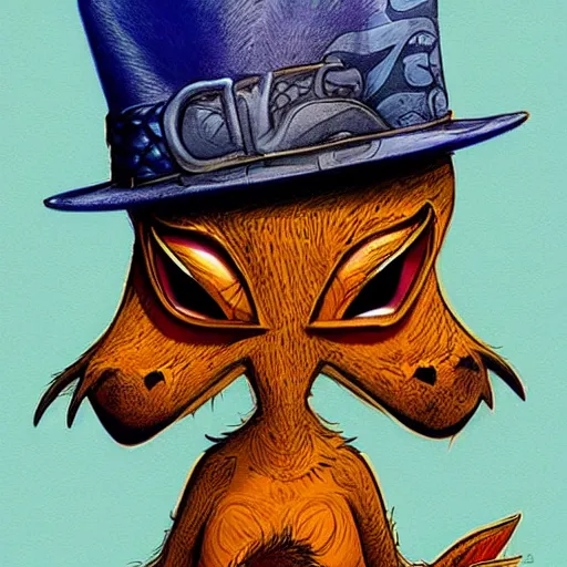 Image similar to a dik dik monster with tattoos, wearing a fedora, tattoos, colorful, digital art, fantasy, magic, trending on artstation, ultra detailed, professional illustration by basil gogos