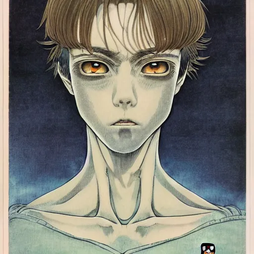 Image similar to prompt : mysterious portrait painted in miyazaki color style drawn by katsuhiro otomo and takato yamamoto, inspired by fables, china doll face, smooth face feature, intricate oil painting, high detail, sharp high detail, manga and anime 2 0 0 0