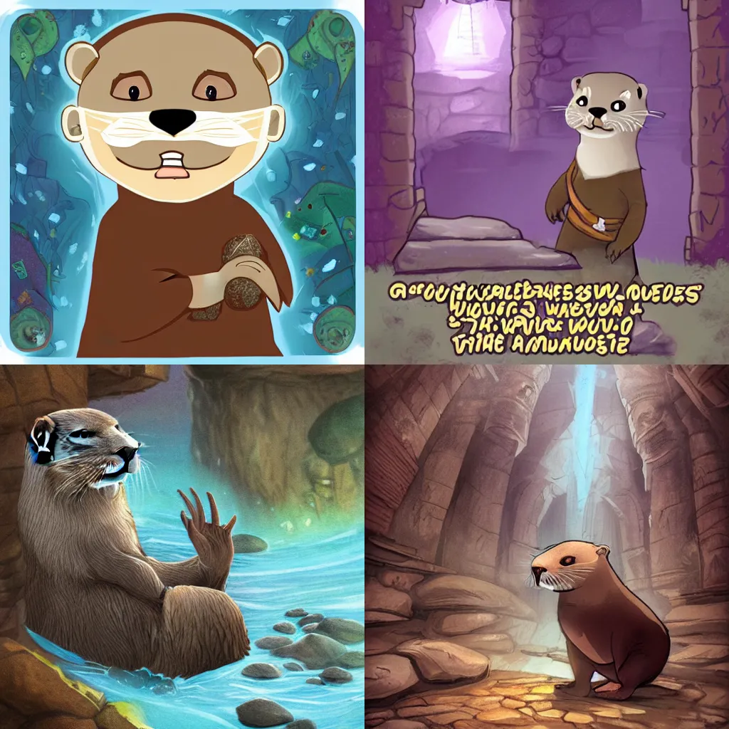 Prompt: An otter wizard enters a dungeon