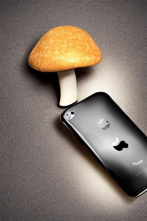 Prompt: photo of an iphone shaped like a mushroom, a mushroom phone model