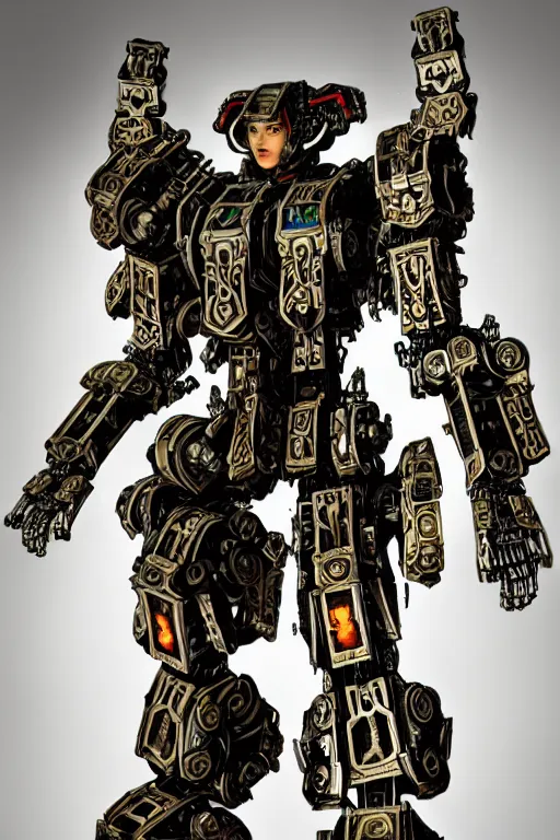 Prompt: cinematic still in machine - warrior - 2, intricate ornate humanoid mecha warrior,