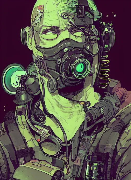 Prompt: cyberpunk hazmat bio - cleaner. portrait by ashley wood and alphonse mucha and laurie greasley and josan gonzalez and james gurney. splinter cell, apex legends, rb 6 s, hl 2, d & d, cyberpunk 2 0 7 7. realistic face. character clothing. vivid color. dystopian setting.