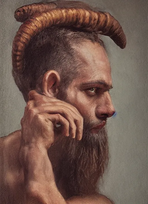 Prompt: portrait of a Satyr in the style of stefan kostic, flickr, realistic photo, sharp focus, 8k high definition, insanely detailed, intricate, elegant