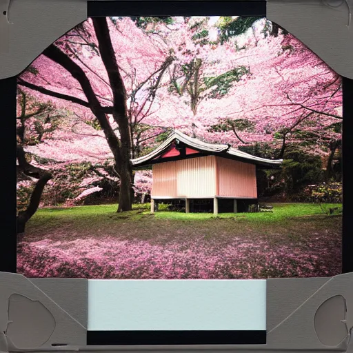 Prompt: a polaroid photograph of a beautiful sakura forest landscape with a small japanese house in the middle of the forest, unity engine, saturation::0.5, trending on artstation, trending on pixiv, detailed, octane render, exquisite detail