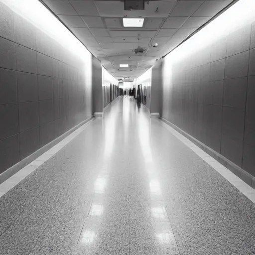 Image similar to hospital hallway, blurry shadow man